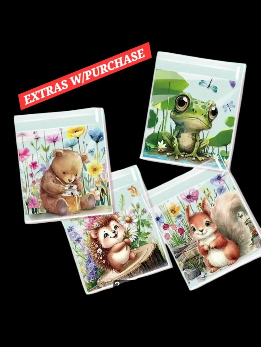 15ct. Self-Seal Recloseable Forrest Animals Print Treat/Jewelry Bags 3x5.